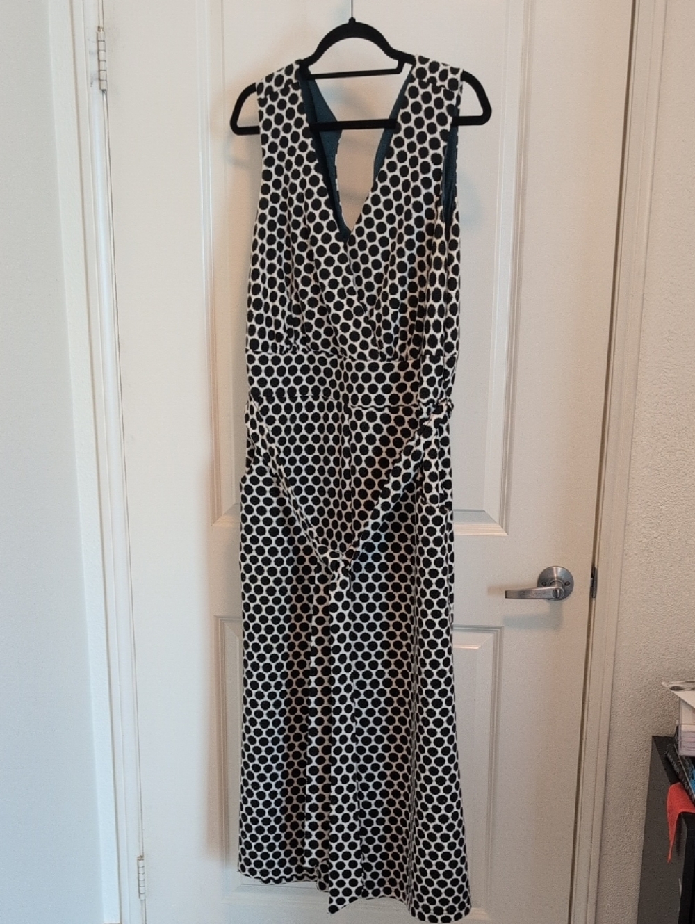 Sleeveless Black & White Polka Dot Capri Length Jumpsuit